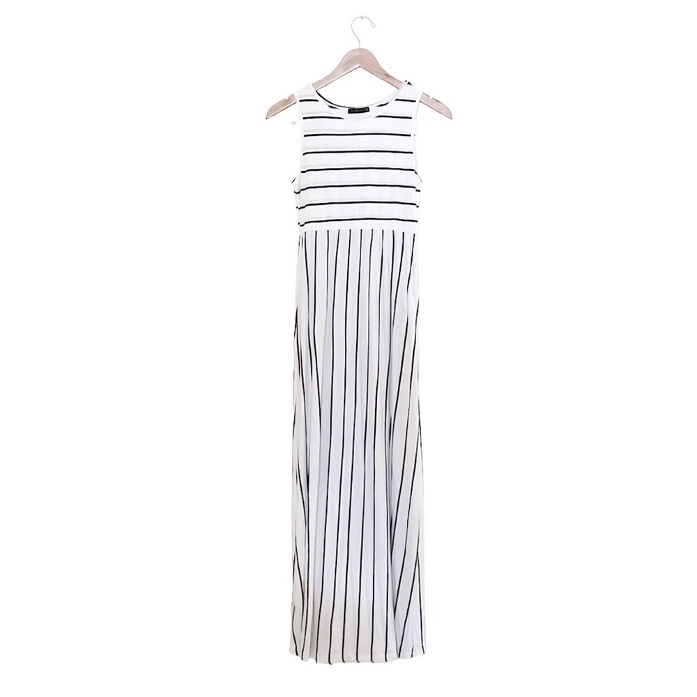 New Black and White stripes Maxi/ full length sleeveless knit dress